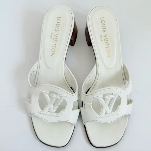Louis Vuitton Isola LV Logo Mule Sandals White Leather Block Heel Slides EU 38.5 - Picture 2 of 11
